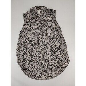 Y2K Leopard Animal Print Sleeveless Blouse Button Top Collared Tank | H&M Size 4